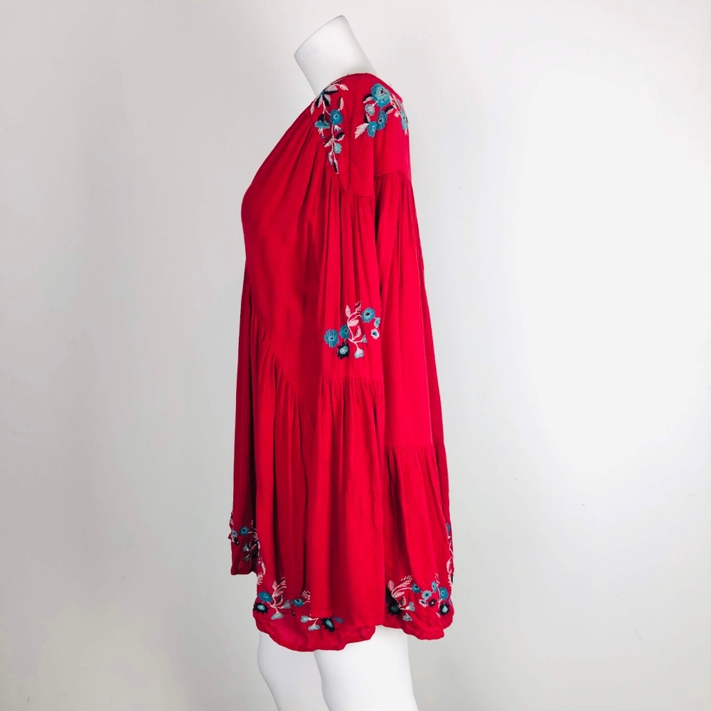Free People Te Amo Red Peasant Mini Dress Bell Slv - Picture 7 of 8
